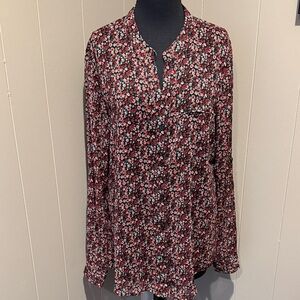 B36 Kut from the Kloth Women’s XL Black Floral Blouse with Red & White Blossoms